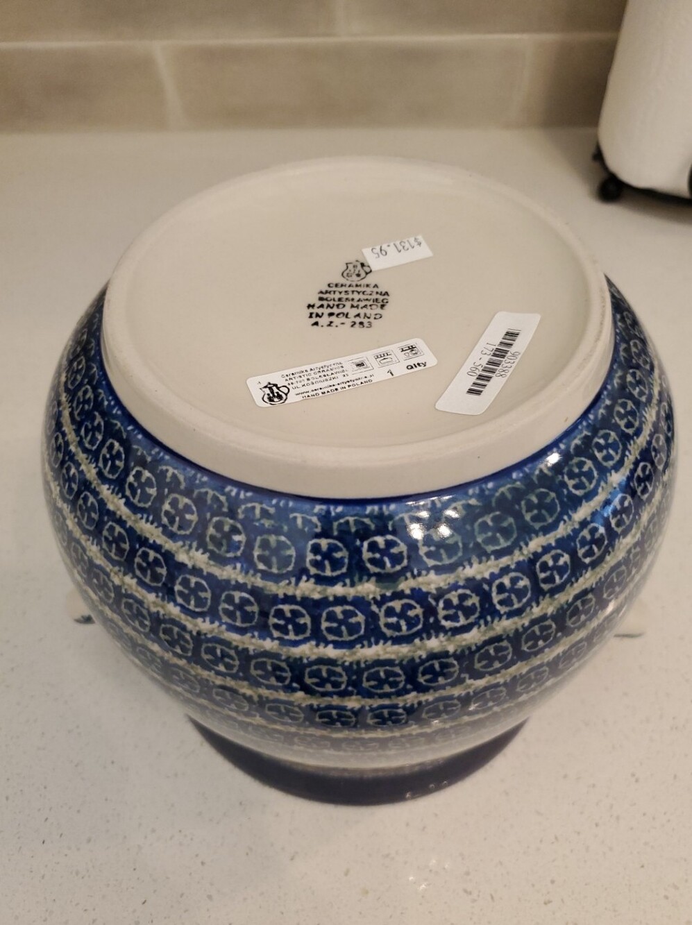 Polish Pottery Jar with Lid and Handles Peach Spring Daisy Pattern - Picture 7 of 11